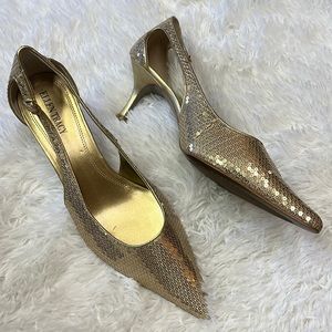 ♥️$10 FINAL PRICE ELLEN TRACY gold sequin shoes wedding homecoming prom 9 9.5 10